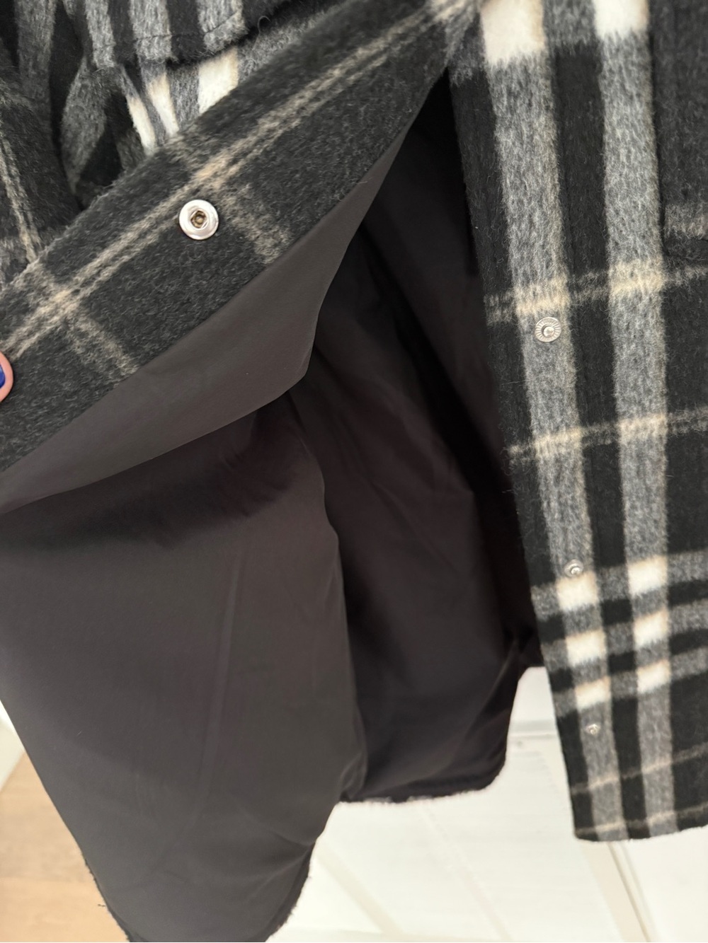 H&M Black Gray Plaid Oversized Wool Blend Shacket Jacket L